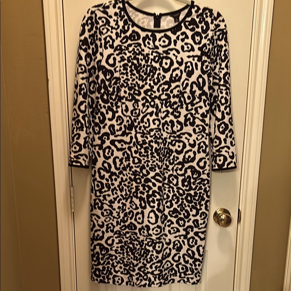 Ann Taylor Leopard Print Black and White Dress